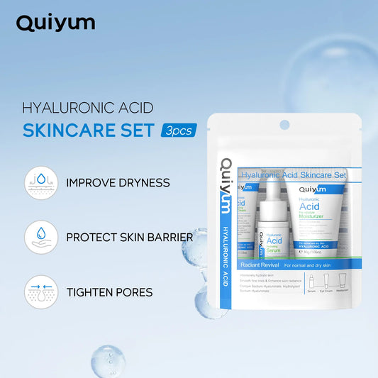 QUIYUM Hyaluronic Acid Three-piece Skincare Set, Hydrating and Moisturizing skincare Essence Eye Cream