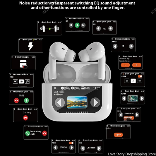 LCD Screen Earphones ANC True Wireless Earbuds Bluetooth TWS In-Ear Headphones HiFi Stereo Sport Headsets With Mic