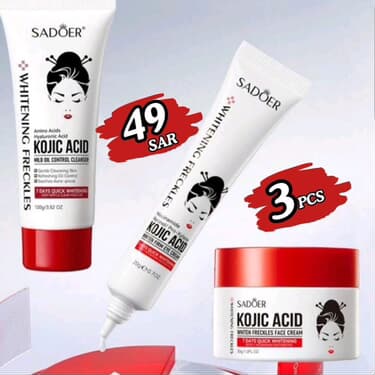 SADOER Kojic Acid Skin Care Set – Cleanser, Face Cream & Eye Cream | Brightening, Moisturizing, Anti-Dark Spots