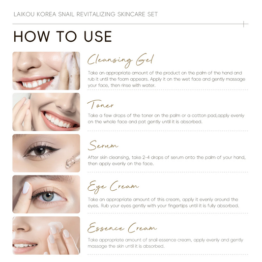 Snail Skincare 5-Piece Set – Whitening, Moisturizing & Repairing Face Toner, Serum, and Cream Kit
