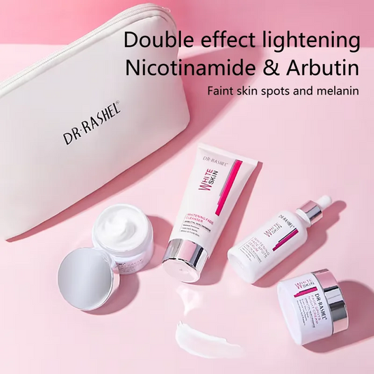DR RASHEL Facial Cleanser Cream Serum Arbutin Niacinamide Dark Spots Removal Whitening Skin Care Face Set Kit 4 Pieces