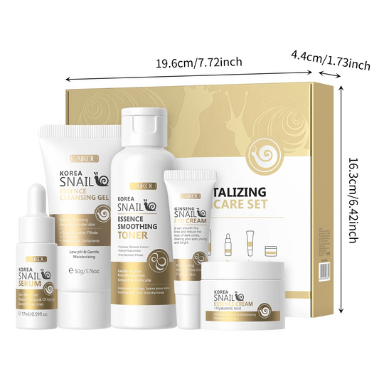 Snail Skincare 5-Piece Set – Whitening, Moisturizing & Repairing Face Toner, Serum, and Cream Kit